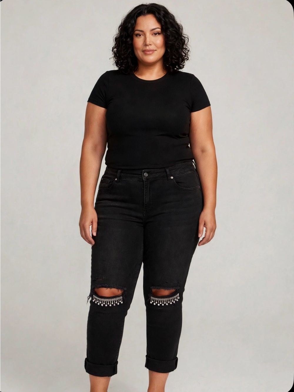 Women with Control Prime Stretch Denim Ankle Pants with rhinestone knee detail